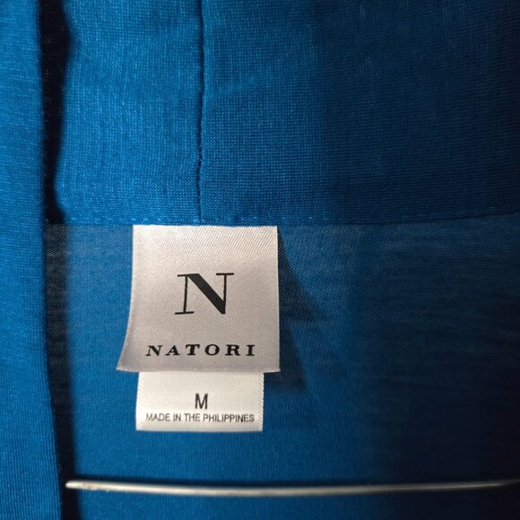 Natori Slinky Long Nightgown With Lace and Robe Set, Peignoir Set, Deep Teal M/L - Picture 6 of 12